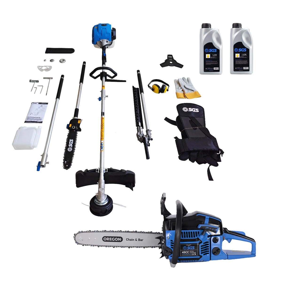 SGS Chainsaw, Brushcutter, & Oil Bundle